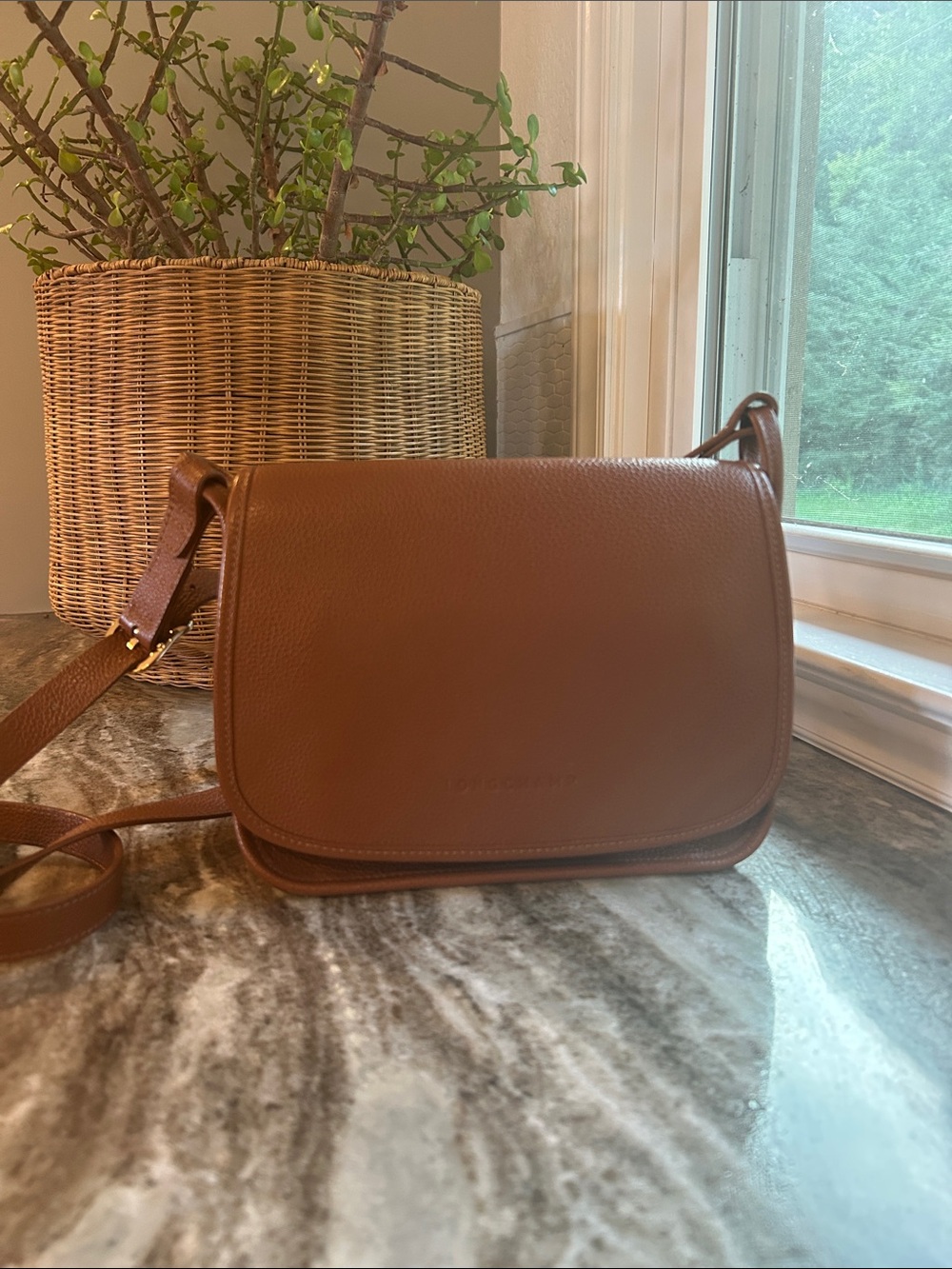 Longchamp Foulonne Cognac Brown Leather Crossbody Shoulder Bag